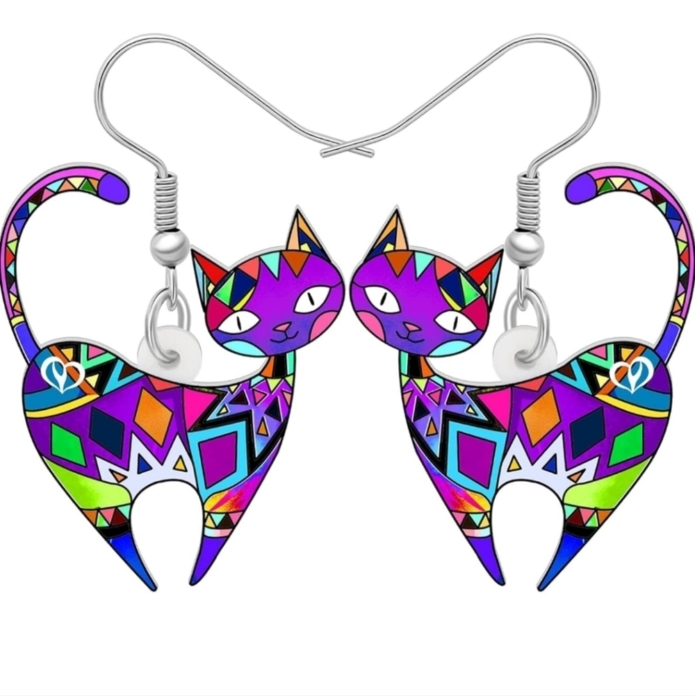 Women's jewelry unique multi-colored designed cat dangle earrings!